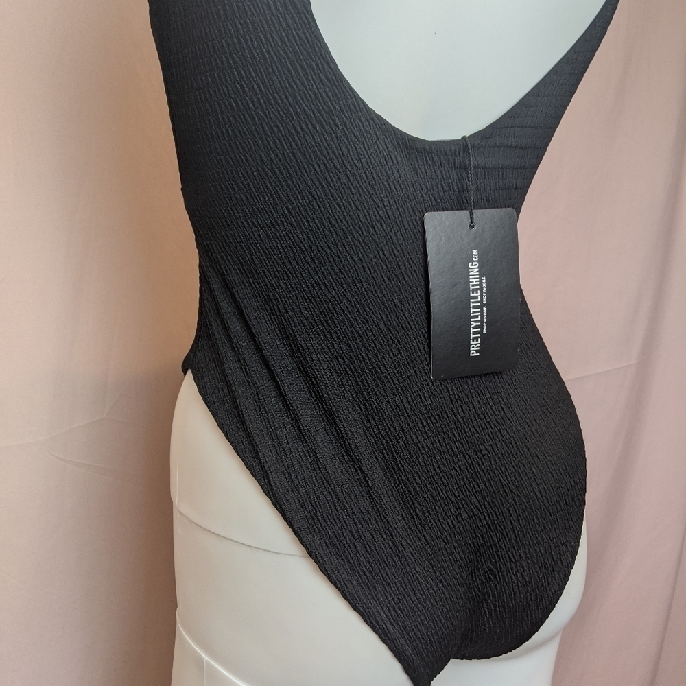 PrettyLittleThing Black Cut Out Belted Monokini Scoop Back Swimsuit Size 4 - Picture 5 of 6